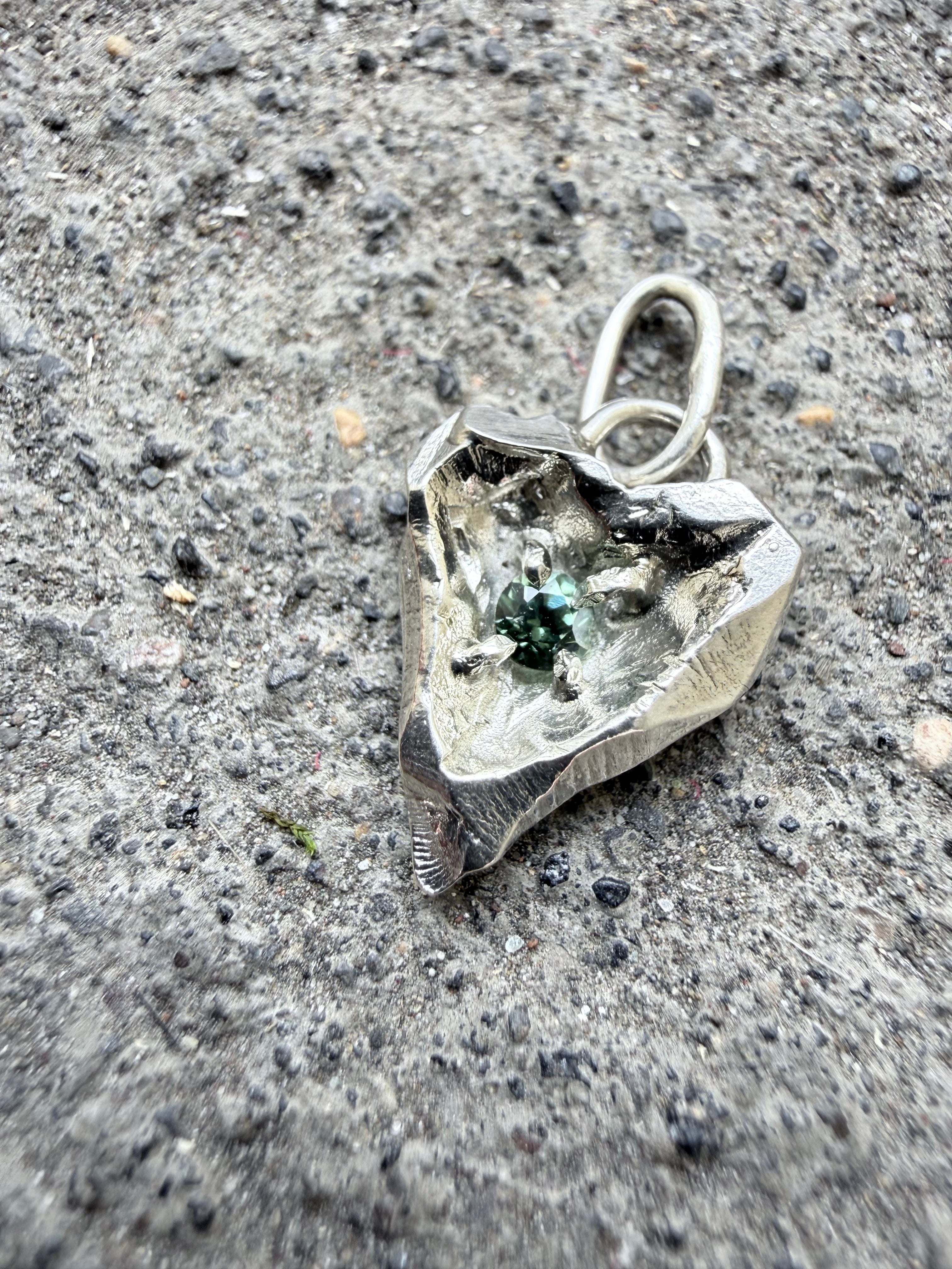 One of a kind heart with natural tourmaline