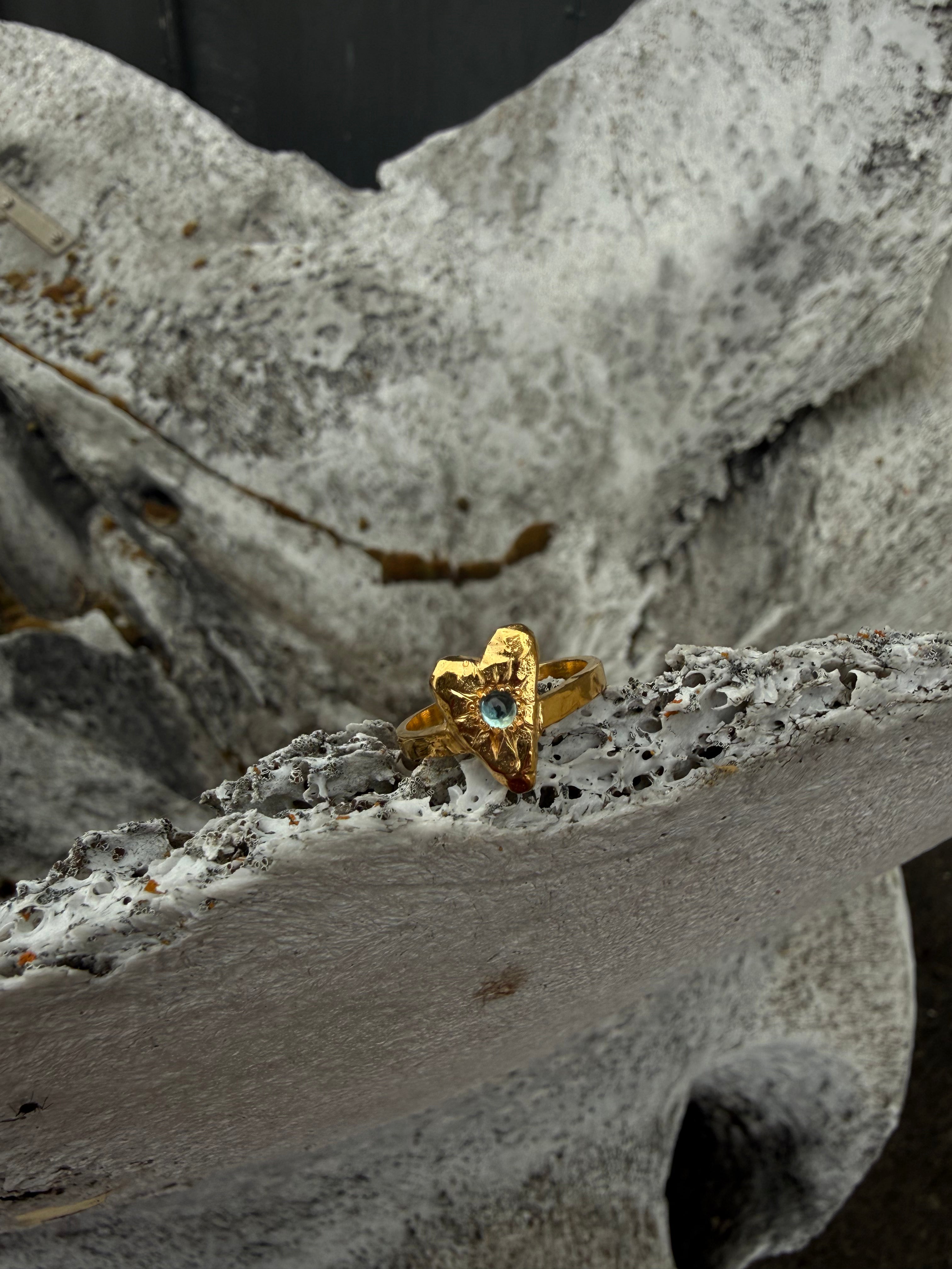 MY HEART Ring GOLD PLATED - Blue topaz