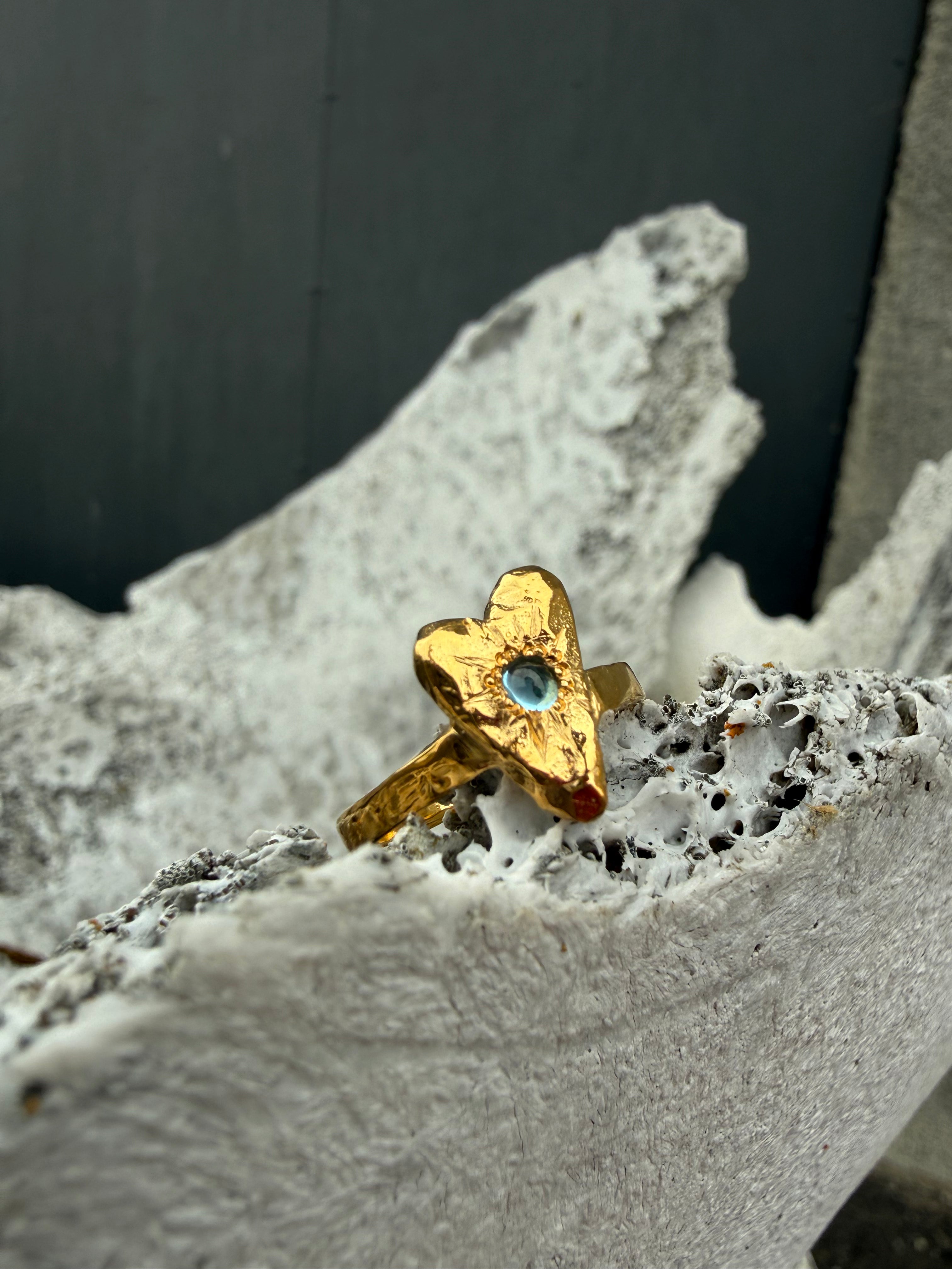 MY HEART Ring GOLD PLATED - Blue topaz