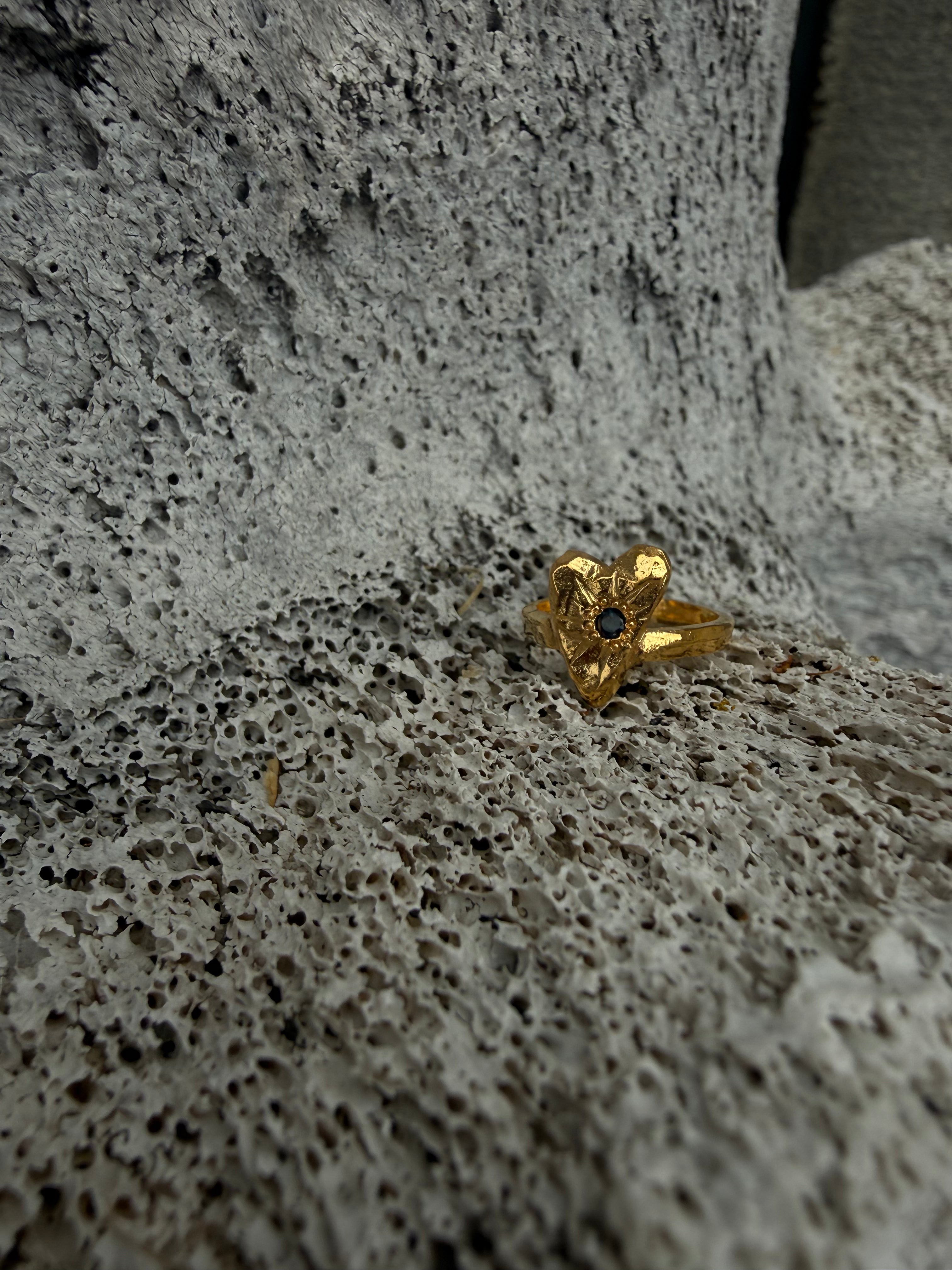 MY HEART Ring GOLD PLATED - Blue sapphire