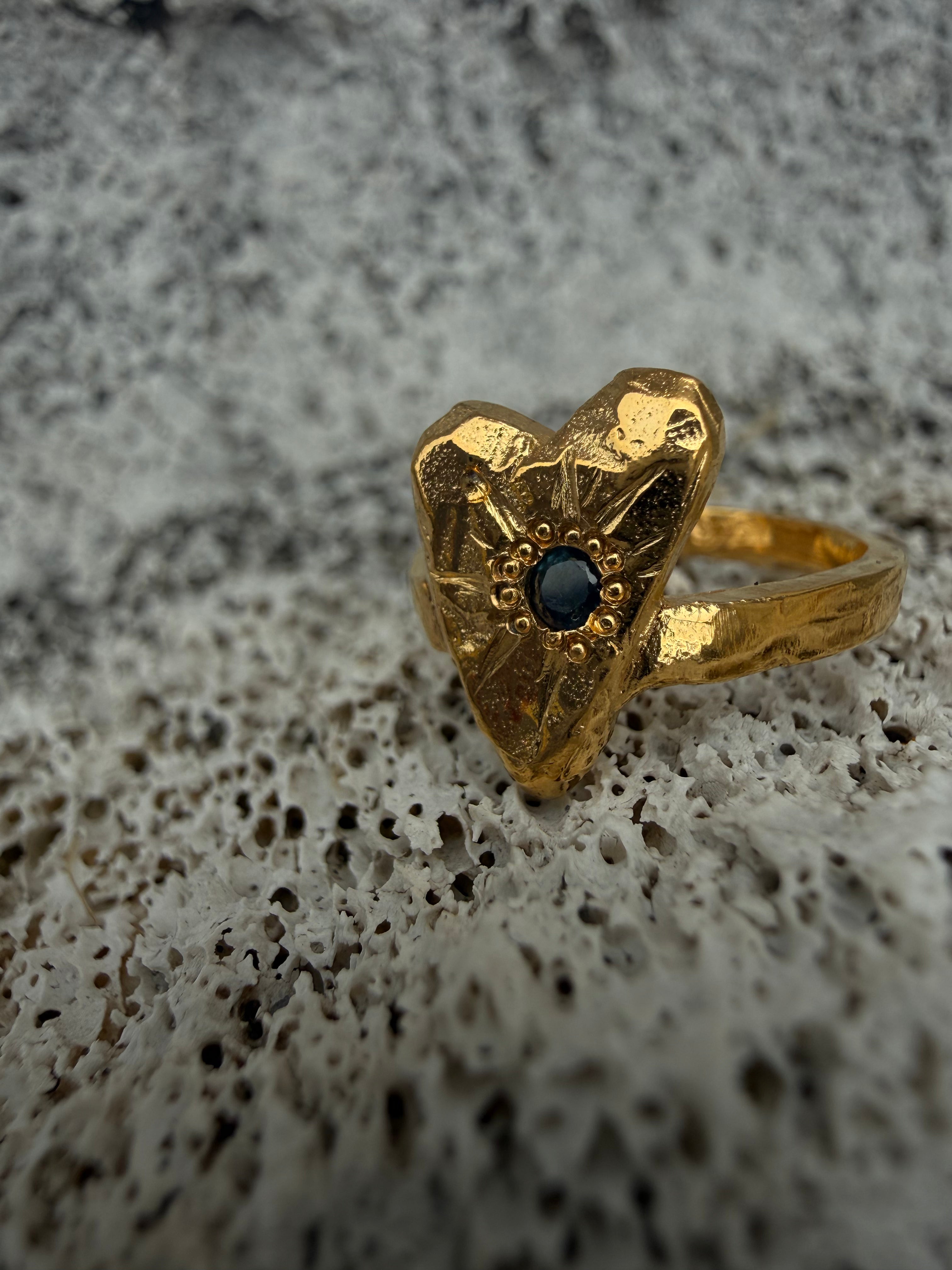 MY HEART Ring GOLD PLATED - Blue sapphire